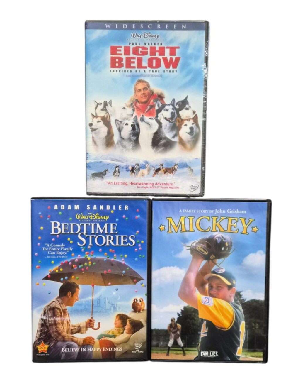 Lot of 3 DVD Family Movies Eight Below, Bedtime Stories, Mickey A Family Story